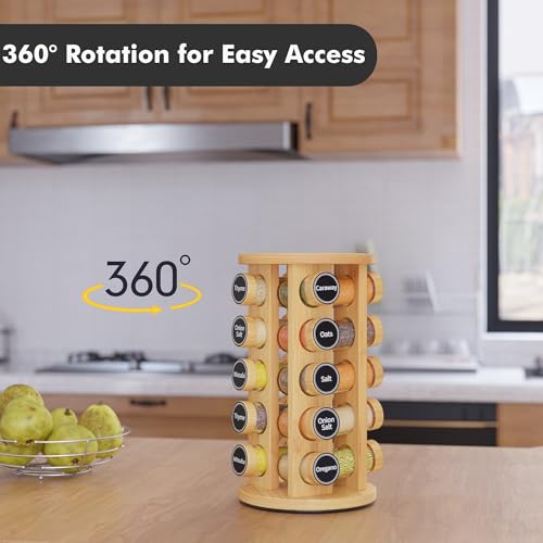 Revolving Spice Rack Set with 20 Spice Jars (20 Jars / Bamboo)