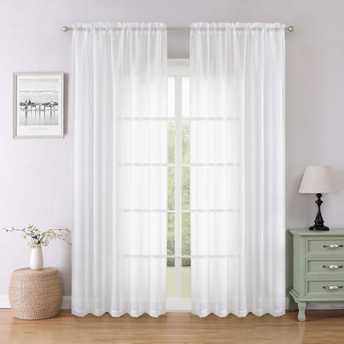 White Sheer Curtains 84 Inches Long 2 Panels (White / 59"W x 84"L (Pack of 2))