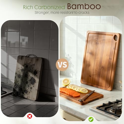 Deep Carbonized Bamboo Cutting Boards for Kitchen (Deep-Carbonized / 2 Pcs)