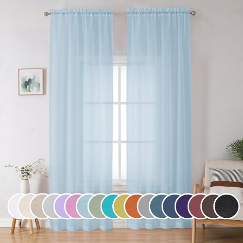 Sky Blue Sheer Curtains 90 Inches Long for Bedroom Living Room 2 Panels Set (Sky Blue / 42"W x 90"L (Pack of 2))