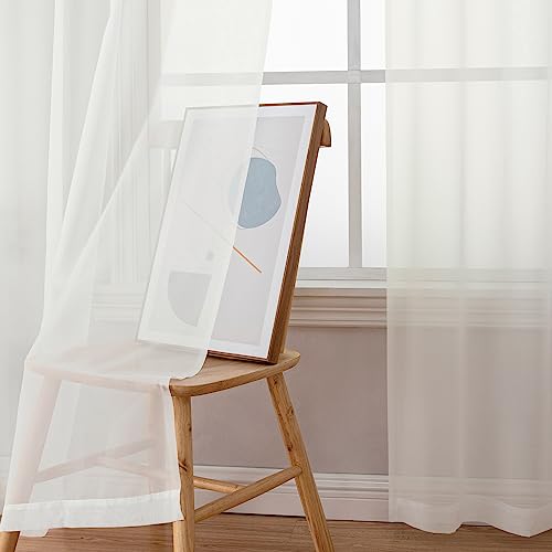 Ivory Short Sheer Curtains 45 Inch Length for Small Windows (Ivory / 42"W x 45"L (Pack of 2))