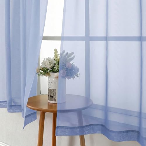 Denim Blue Sheer Curtains 54 Inch Length 2 Panels (Denim Blue / 42"W x 54"L (Pack of 2))
