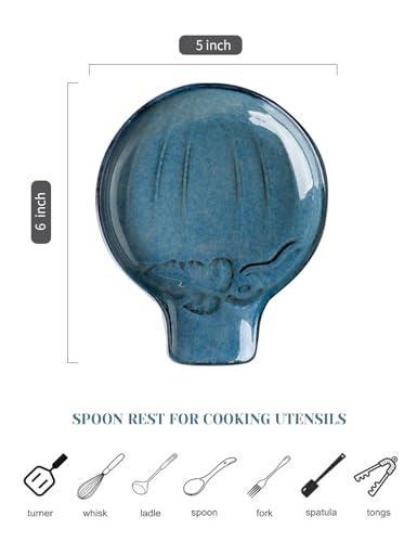 Ceramic Spoon Rest for Stove Top (Glazed Blue)