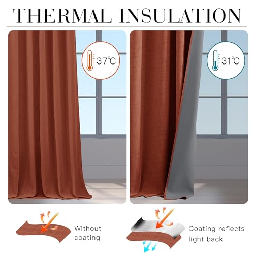 100% Blackout Linen Textured Curtains 84 Inch Long for Nursery (Terracotta / 52"W x 84"L (Pack of 2))