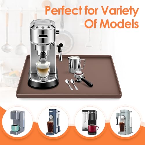 Silicone Coffee Maker Mat with Lip for Countertops (Brown / 15.7'' x 11.8'')