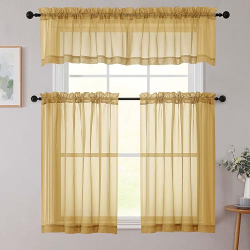 Sheer Valances for Windows 2 Pack (Gold / 42"W x 18"L (Pack of 2))