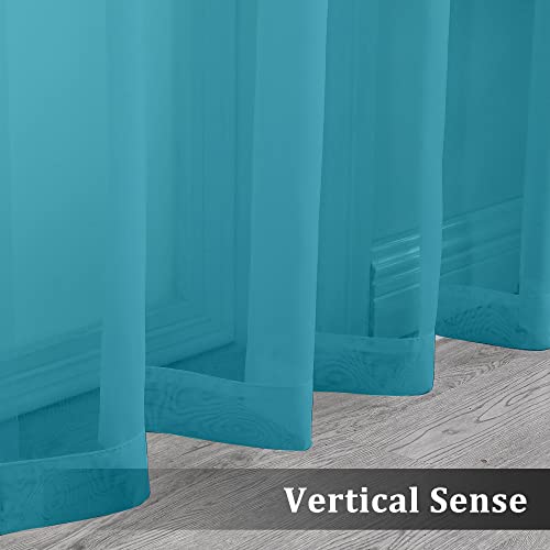 2 Panels Sheer Window Curtain Panels 96" Length for Bedroom (Turquoise / 42"W x 96"L (Pack of 2))