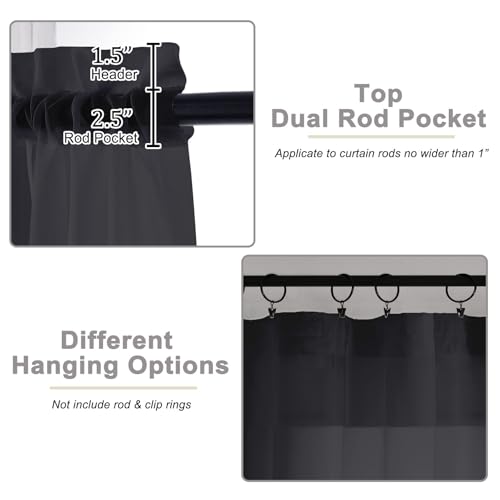 Black Sheer Curtains 90 Inches Long 2 Panels Set for Bedroom Living Room (Black / 59"W x 90"L (Pack of 2))