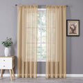 Sheer Curtains Bedroom Linen Textured Curtain Sheers Light Filtering Voile Rod Pocket Curtains for Living Room (38"W x 84"L (Pack of 2) / Beige)