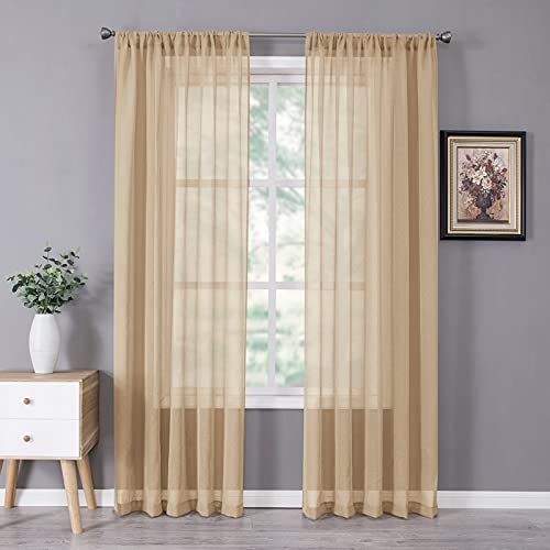 Sheer Curtains Bedroom Linen Textured Curtain Sheers Light Filtering Voile Rod Pocket Curtains for Living Room (38"W x 84"L (Pack of 2) / Beige)