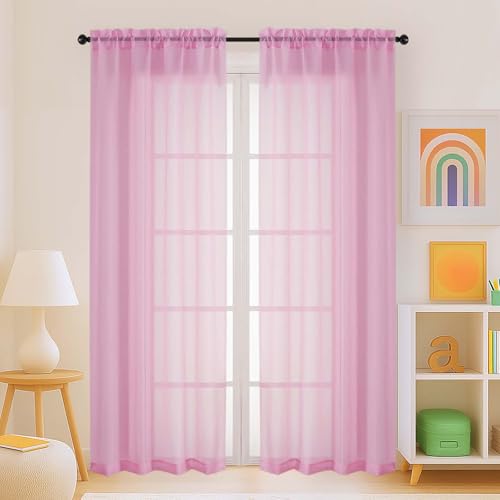Light Pink Sheer Curtains for Window 72 inches Long 2 Panels Set (42"W x 72"L (Pack of 2) / Light Pink)