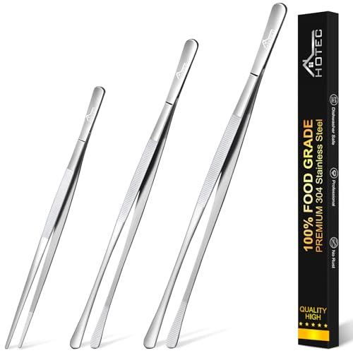 Kitchen Tweezers Stainless Steel Cooking Tweezers 3 Pcs (Silver 3PCS Round tips)