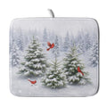 Winter Decorative Dish Drying Mat for Kitchen Sonwy Green Pine Trees Red Birds Dish Drainer Mats 16x18inch Xmas Nature Forest Snow Dish Drying Rack Pad Protector for Countertop Dining (18" x 16")