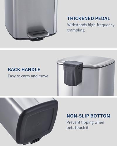 8 Gallon Step Square Trash Can with Soft (Silver)