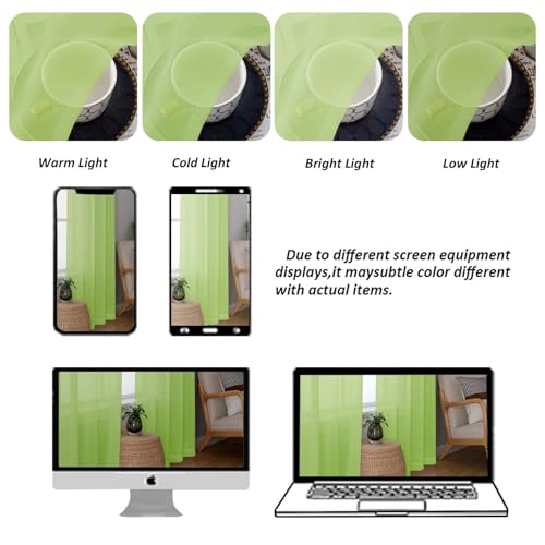 Sheer Curtains 36 inch Length 2 Panels Set (Lime / 42"W x 36"L (Pack of 2))