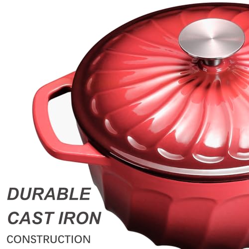 Enameled Cast Iron Dutch Oven Pot with Lid (Red / 3 QT)