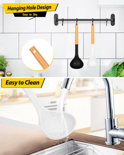 Silicone Soup Ladle Spoon Kitchen Utensils (BLACK-WHITE)