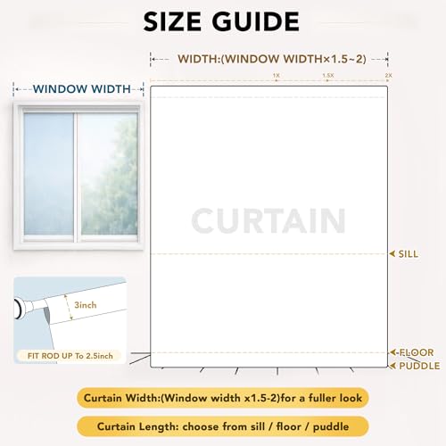 100% Blackout Linen Curtains for Living Room Bedroom 63 Inch Long (Flaxen/Linen 100% Blackout / 52"W x 54"L (Pack of 2))