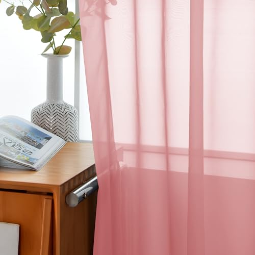 Solid Sheer Rod Pocket Curtain Voile Draperies 2 Panels White Beige Black Grey Coffee 52 Inch Width 45 Inch Long 1 Pair for Kitchen Bedroom Children Living Room Yard (Blush / 52"W x 45"L (Pack of 2))