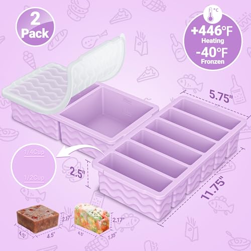 2 Pack Silicone Freezer Trays with Lid (Hibiscus purple（6+2）)