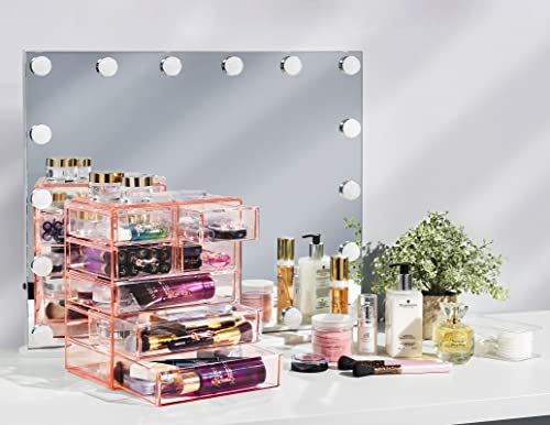 7 Drawer Makeup Organizer with Small & Wide Drawers (Pink / 3 Large, 4 Small Drawers)