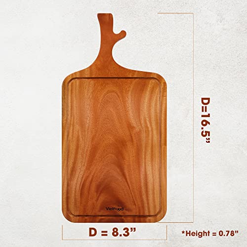 Wood Cutting Board Whole Piece with Handles & Juice Groove for Kitchen (16.5"L x 8.3"W)