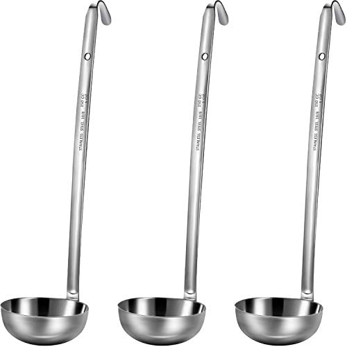 3 Pcs Stainless Steel Ladles Soup with Long Handle (5 oz)