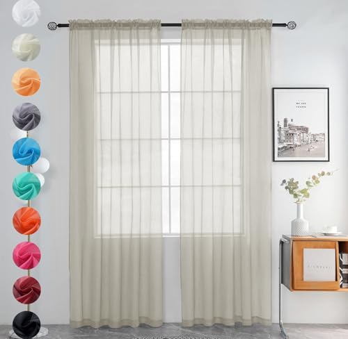 Solid Sheer Rod Pocket Curtain Voile Draperies 2 Panels White Beige Black Grey Ivory 52 Inch Width 54 Inch Long 1 Pair for Kitchen Bedroom Children Living Room Yard (Ancient Grey / 52"W x 54"L (Pack of 2))