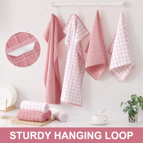 Large Premium Cotton Kitchen Towels 16"x 28" (Rose / 16" X 28" - 12 Pack)
