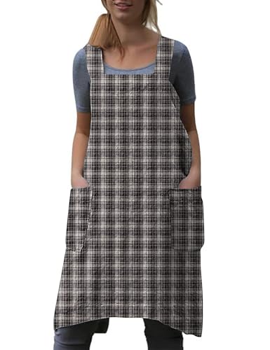Women's Plaid Cross Back Apron with Large Pockets Home Kitchen (X-Large / Plaid10)