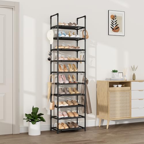 10 Tiers Tall Shoe Rack Holds 20 (Black / 17" Wide - 10 Tier)