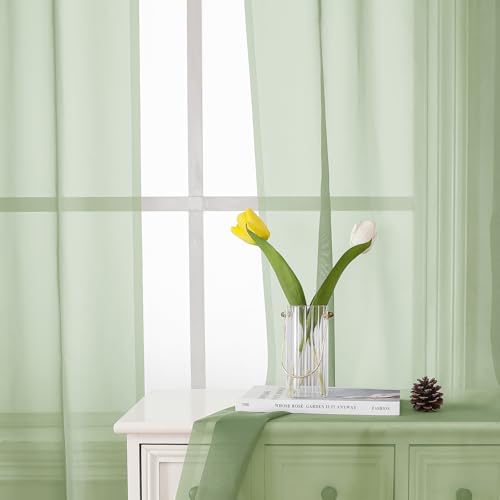 Light Green Sheer Curtains 84 Inches Long 2 Panels Set (Light Green / 42"W x 84"L (Pack of 2))