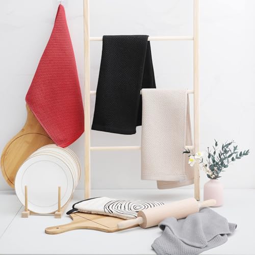 100% Cotton Waffle Weave Kitchen Dish Towels 4 (Brick Red / 13 X 28 - 4 Pack)