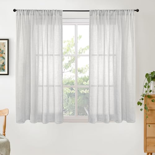 Light Grey Linen Curtains 54 Inch Length for Window (Light Grey / 42"W x 54"L (Pack of 2))