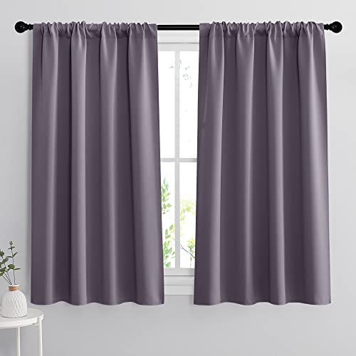 54 inch Blackout Curtains for Living Room Bedroom (Greyish Purple / 42"W x 54"L (Pack of 2))