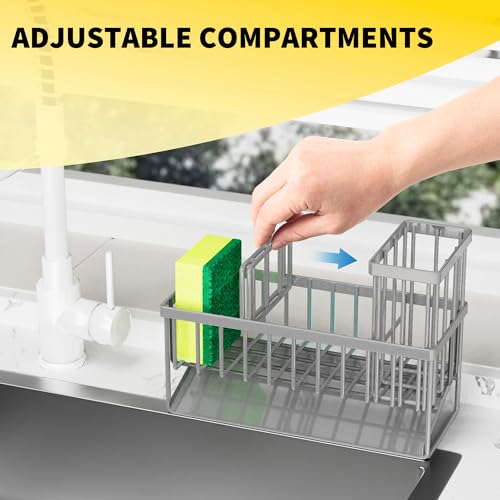 Sink Caddy Organzier with High Brush Holder (Grey / 9.25 inches)