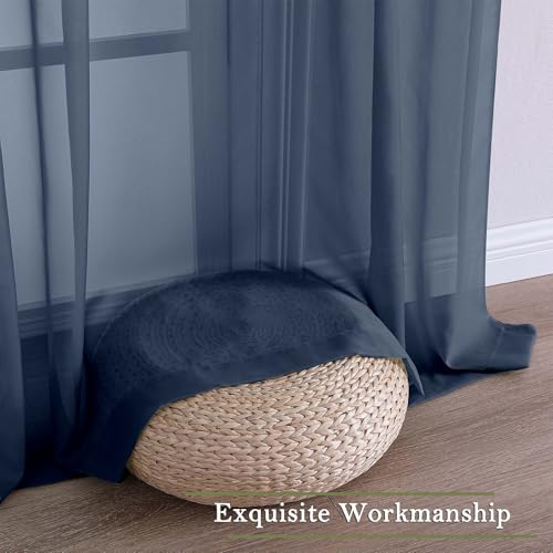 Navy Blue Sheer Curtains for Living Room Decor 84 Inches Long 2 Pcs (Navy Blue / 59"W x 84"L (Pack of 2))
