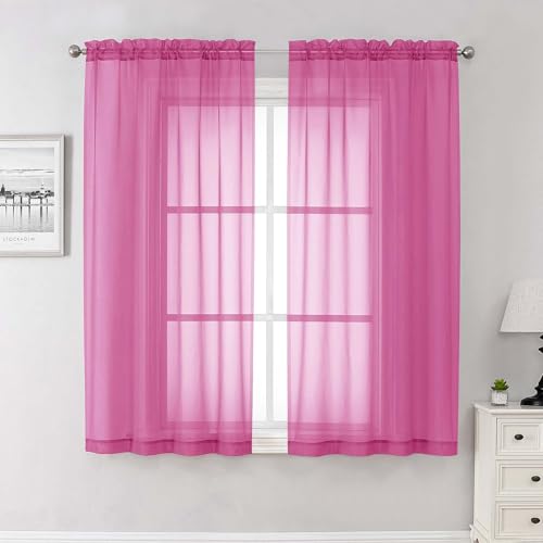 Hot Pink Sheer Curtains 63 Inch Length 2 Pcs (Hot Pink / 42"W x 63"L (Pack of 2))