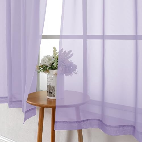 Light Filtering Lavender Sheer Curtains 63 Inch Length 2 Panels (Lavender / 40"W x 63"L (Pack of 2))
