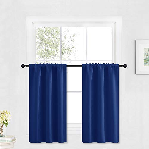 Cafe Blackout Curtains 30 inch Length (Marine Blue / 29"W x 30"L (Pack of 2))