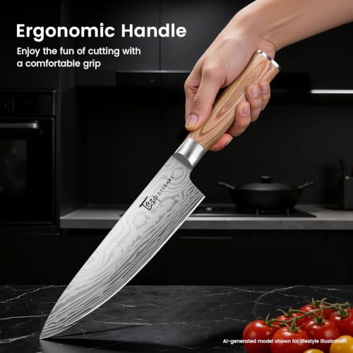 2026 Upgrade Japanese Kitchen Knife Set with Torii (Beige Wooden Handle)