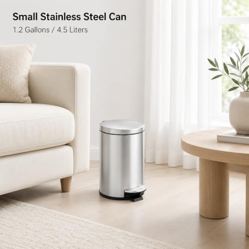 Small Bathroom Trash Can with Lid Soft Close (Silver)