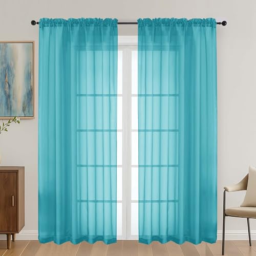 Turquoise Sheer Curtains 72 Inches Long 2 Panels Set (Turquoise / 59"W x 72"L (Pack of 2))