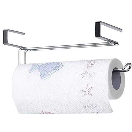 Paper Towel Hanger Holder Stainless Steel Kitchen Roll Paper Towel Holder Tissue Hanger Organizer Rack for Kitchen Under Cabinet Over Door (Paper Towel Holder)