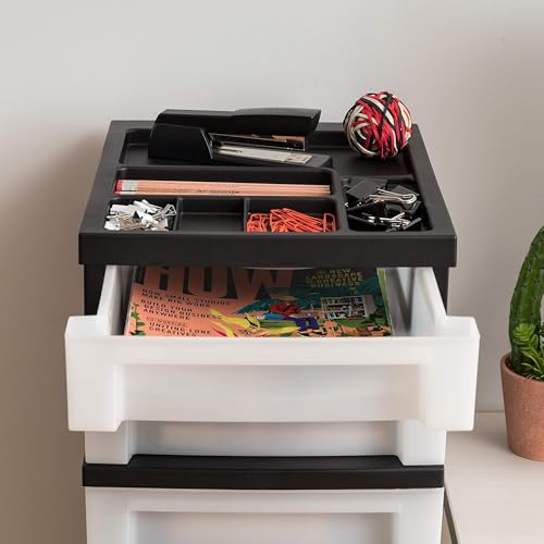 2 Pack 7 Drawer Plastic Storage Rolling Organizer Cart with Caster Wheels for Laundry Room (Black / 7 Drawer with Wheels - 2 Pack)