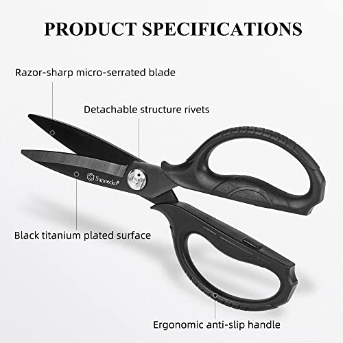 Kitchen Scissors All Purpose Heavy Duty Scissors Titanium Coated (8 Inch Black)