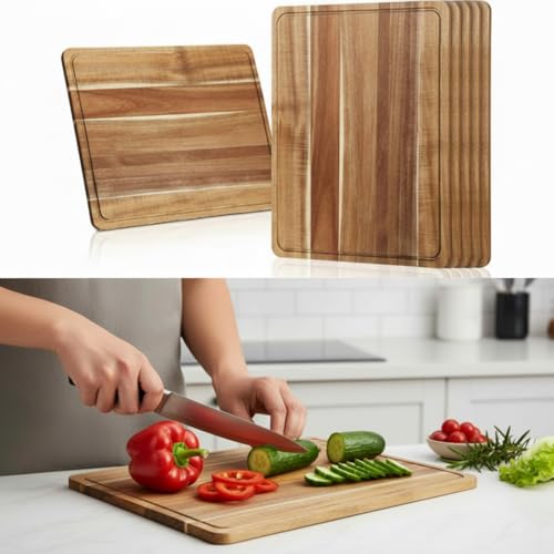 6 Pcs Acacia Wood Cutting Boards with Juice Grooves (20 x 15 Inch)