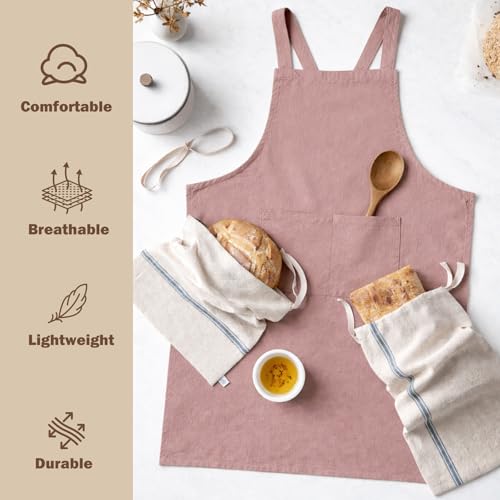 Apron for Women with Pocket Cotton Linen (Orange / Small)