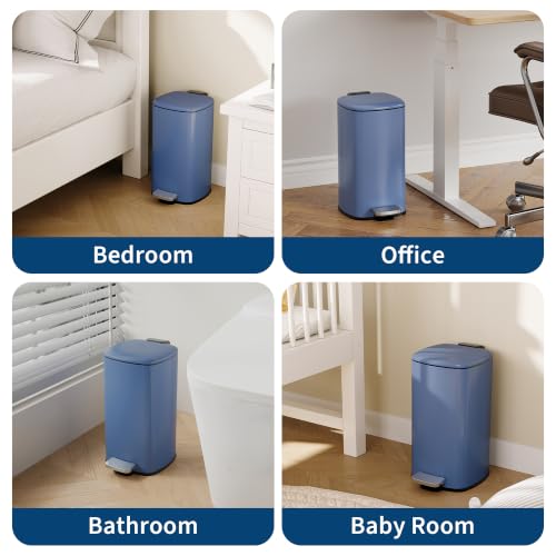 Bathroom Trash Can with Lid (Navy Blue / 2.4 gallons)