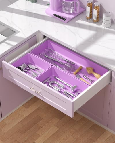 10 Pack Large Size Plastic Drawer Organizers Set (Purple)